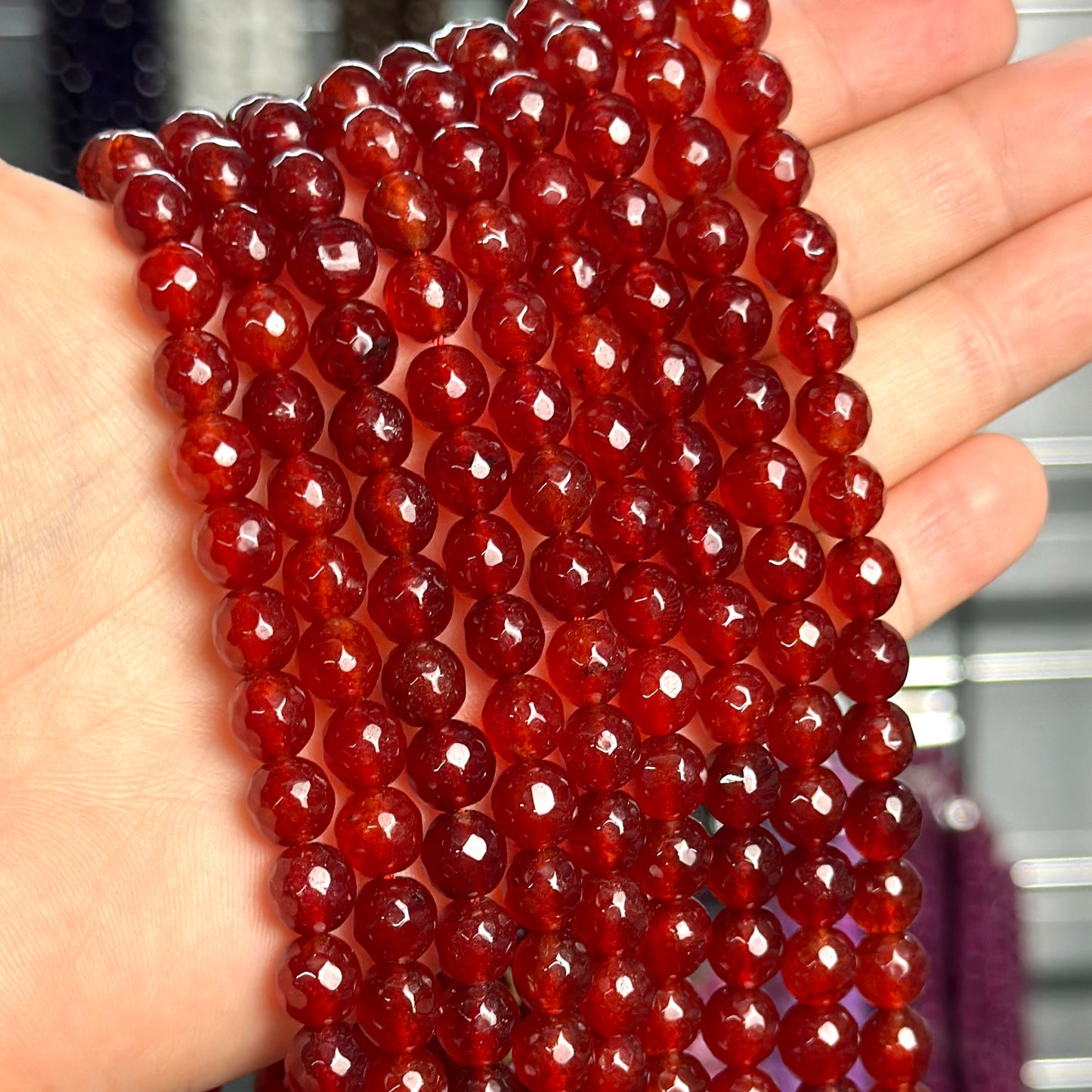 8mm red candy jade (quartz) - round- faceted (dyed) WJ40-14