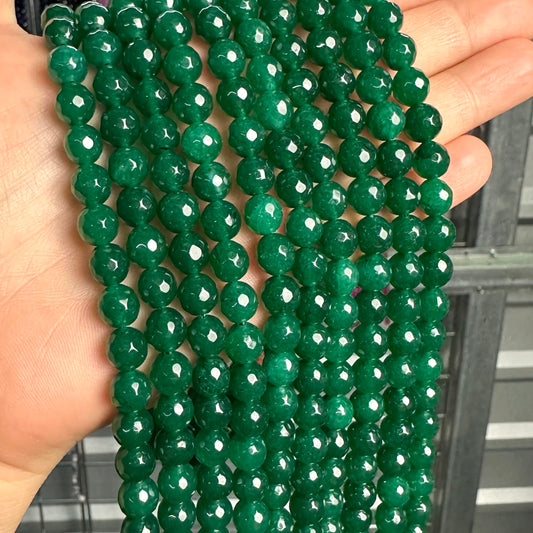 8mm seagreen candy jade (quartz) - round- faceted (dyed) WJ40-15
