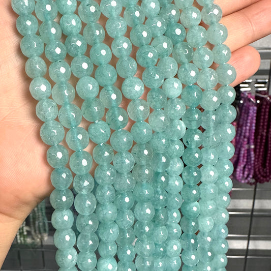 8mm aqua blue candy jade (quartz) - round- faceted (dyed) WJ40-1