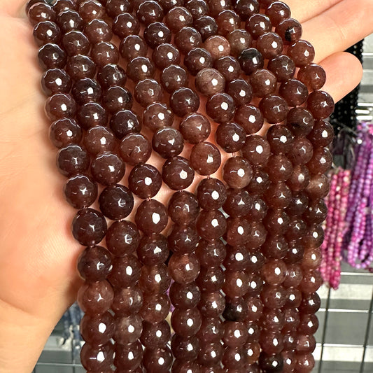8mm brown candy jade (quartz) - round- faceted (dyed) WJ40-2