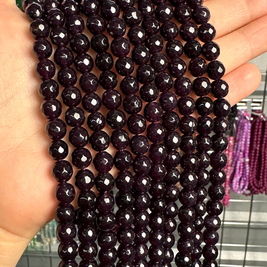 8mm plum candy jade (quartz) - round- faceted (dyed) WJ40-11