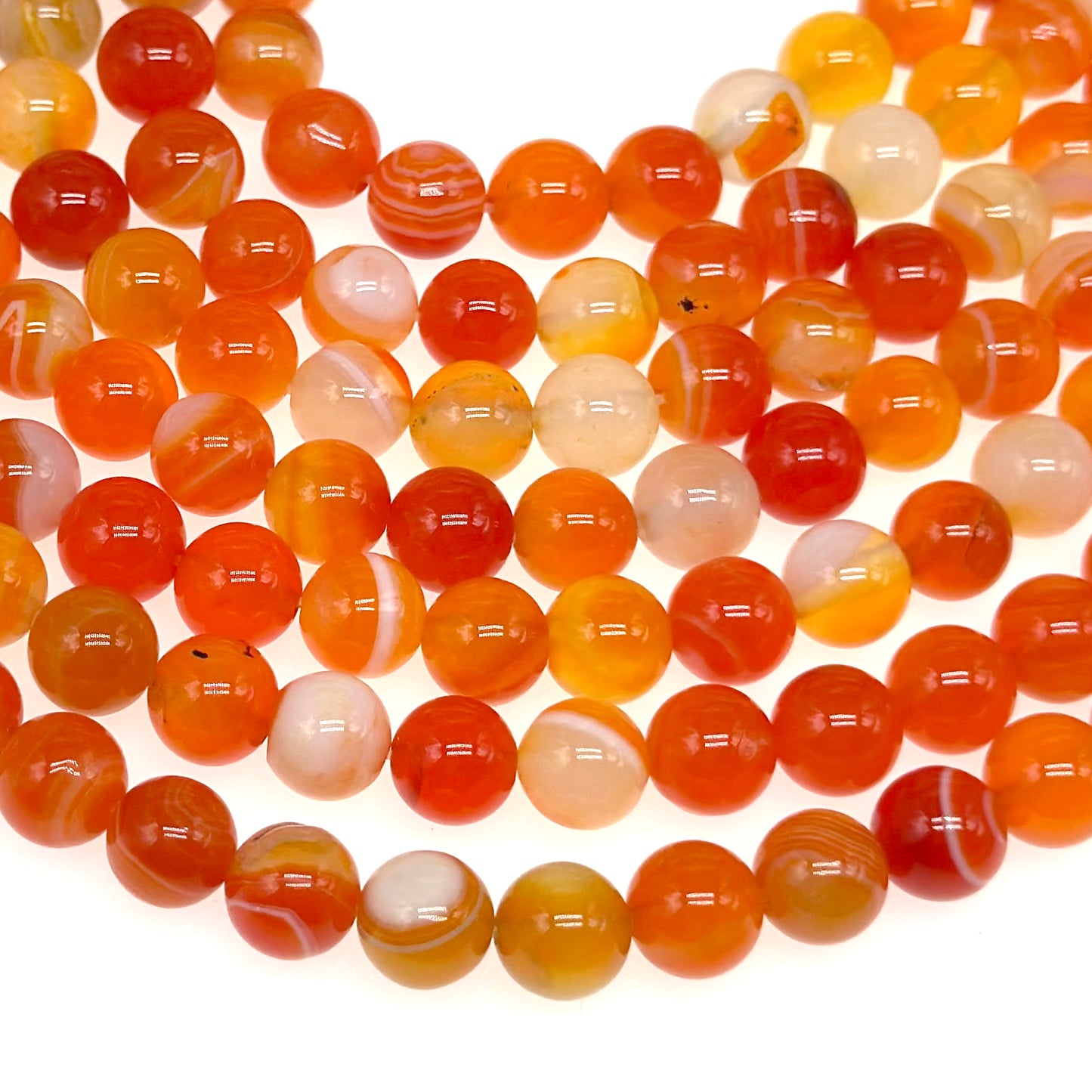 8mm - Orange Striped Agate - Round - Smooth - 15" strand - approx. 50 beads ST2-3