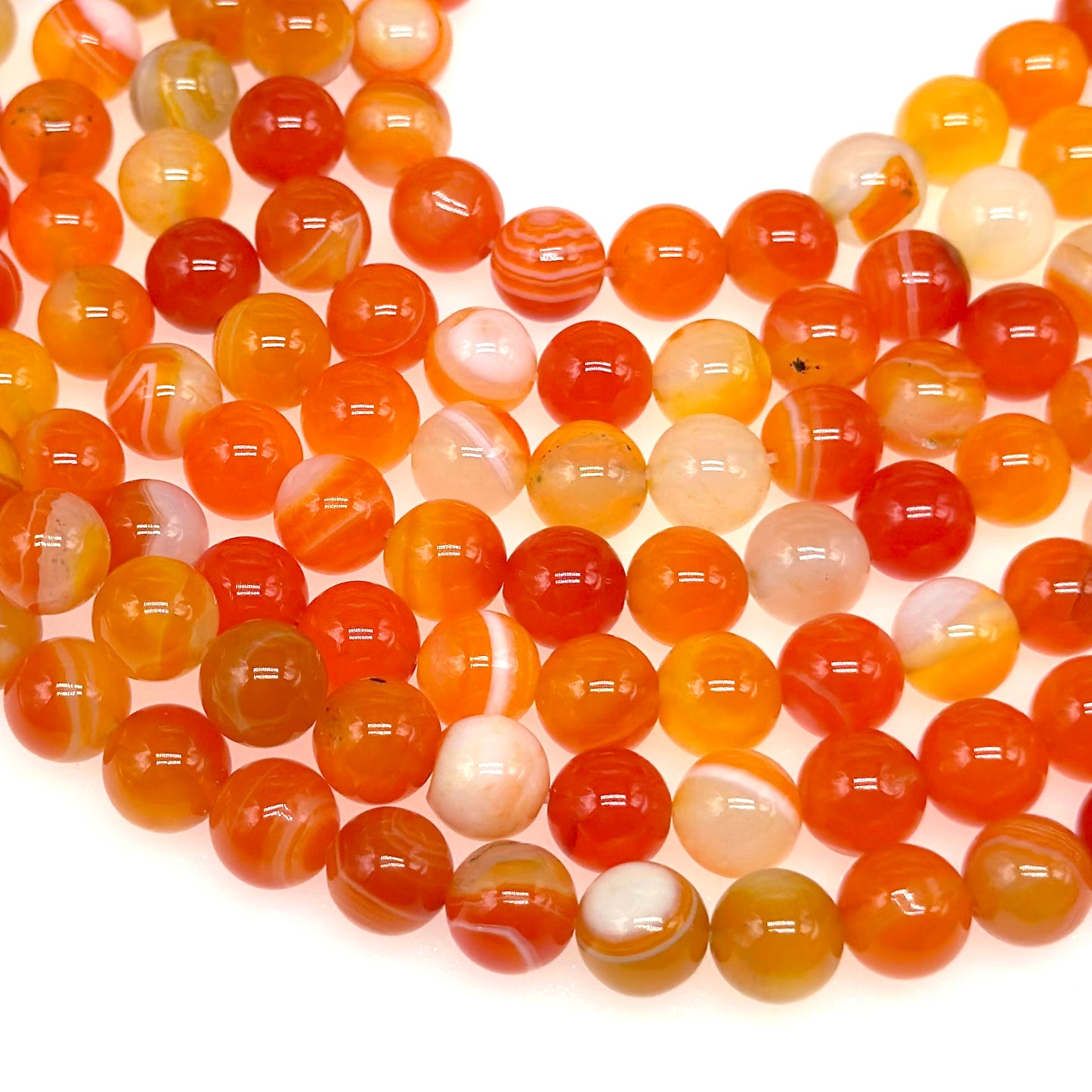 8mm - Orange Striped Agate - Round - Smooth - 15" strand - approx. 50 beads ST2-3