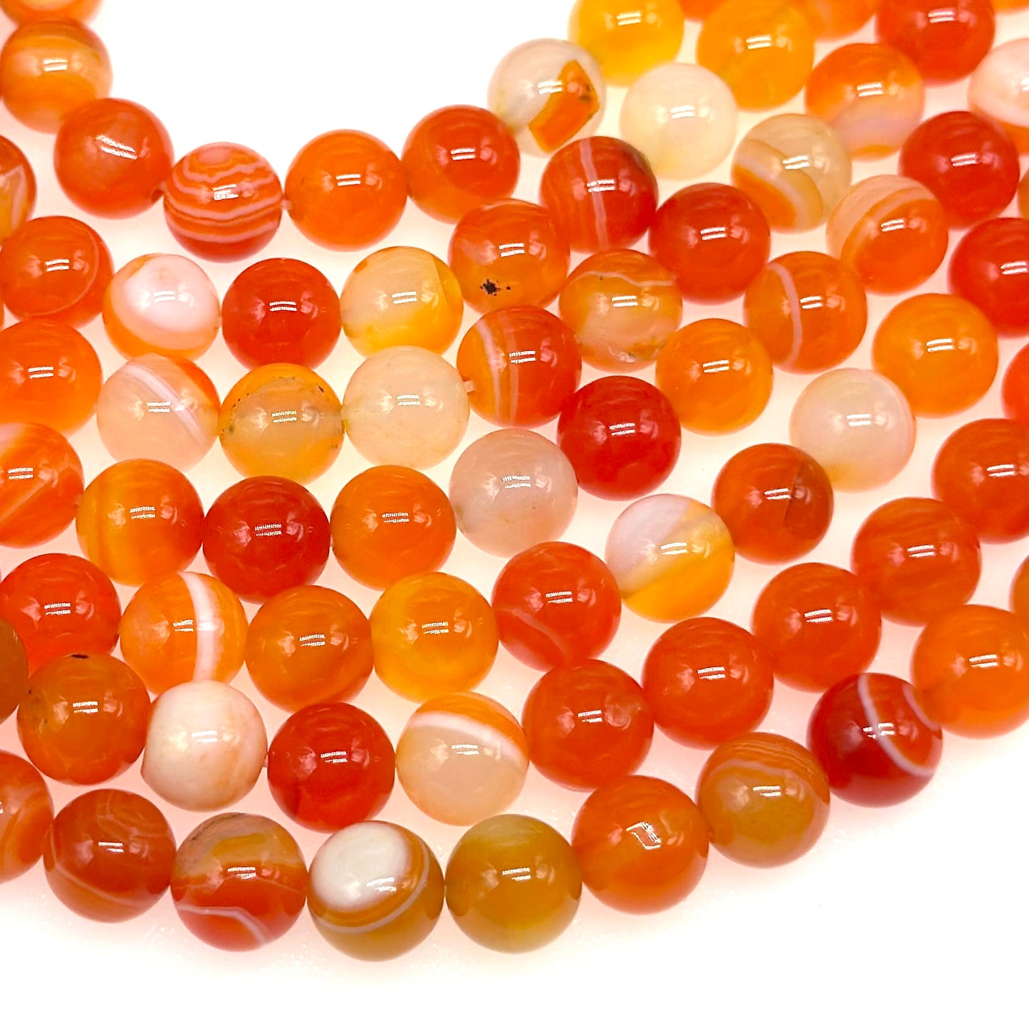 8mm - Orange Striped Agate - Round - Smooth - 15" strand - approx. 50 beads ST2-3