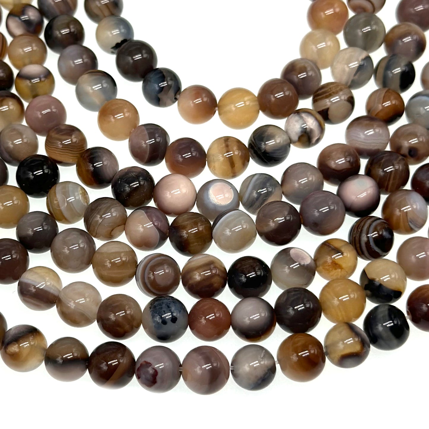 8mm dark gray striped agate beads - Round - Smooth - 15" strand - approx. 50 beads ST2-7