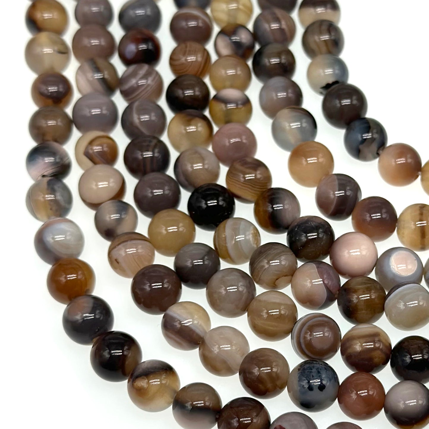 8mm dark gray striped agate beads - Round - Smooth - 15" strand - approx. 50 beads ST2-7