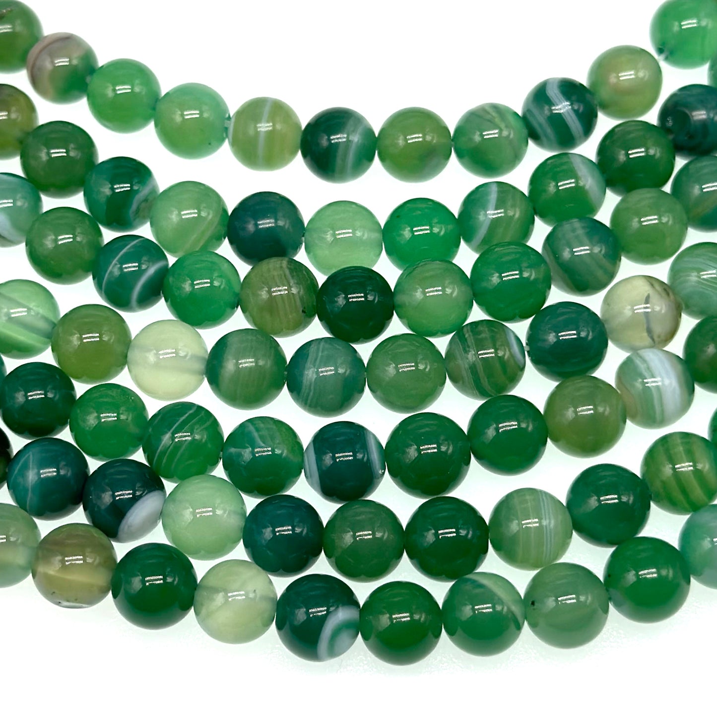 8mm - Green Striped Agate - Round - Smooth - 15" strand - approx. 50 beads ST2-1