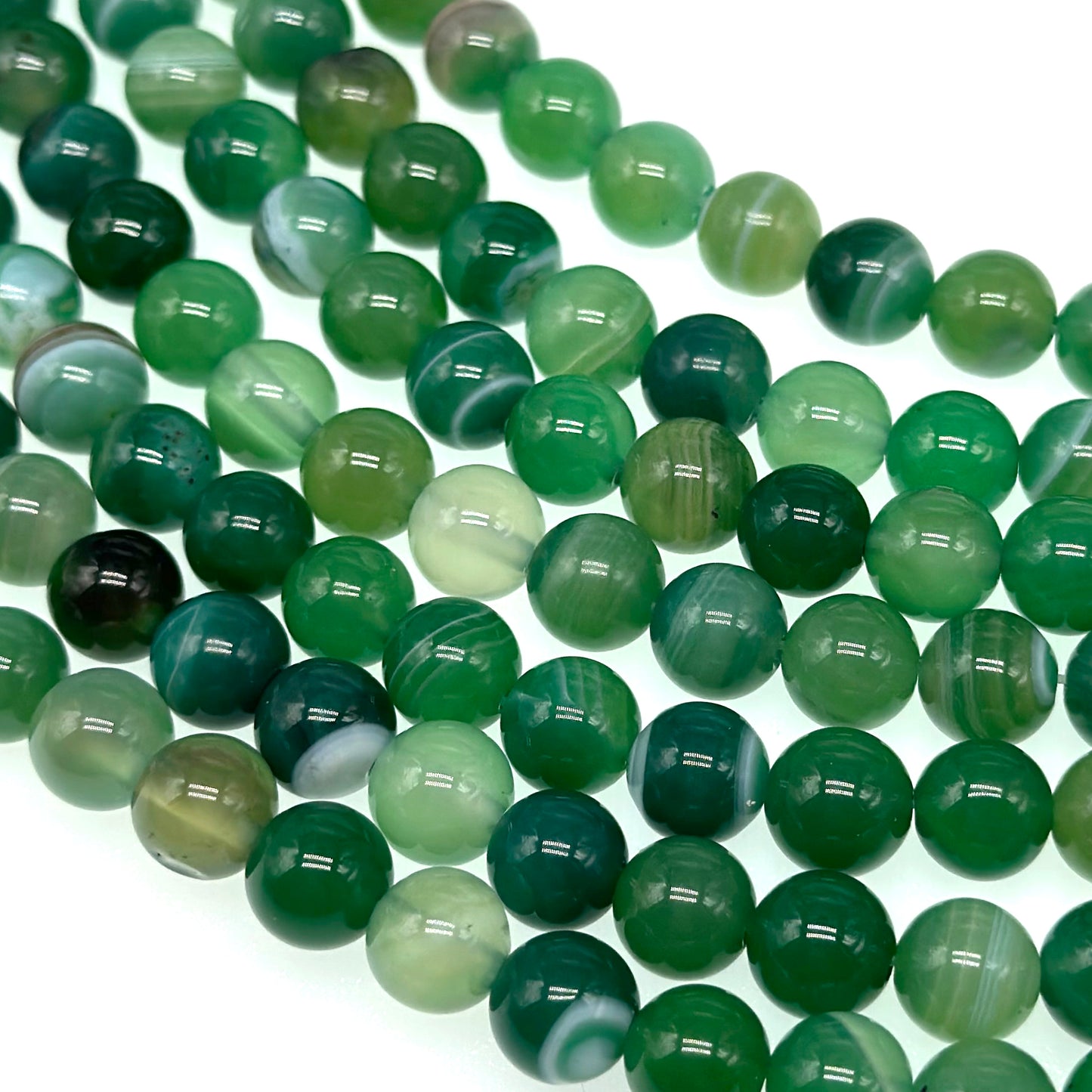 8mm - Green Striped Agate - Round - Smooth - 15" strand - approx. 50 beads ST2-1