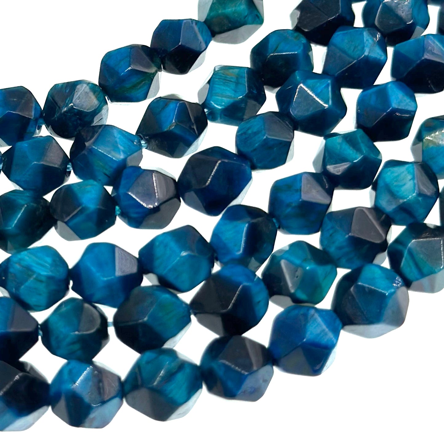 8mm cyan tiger eye beads (dyed) - star cut - faceted - 15" strand - approx. 45 beads