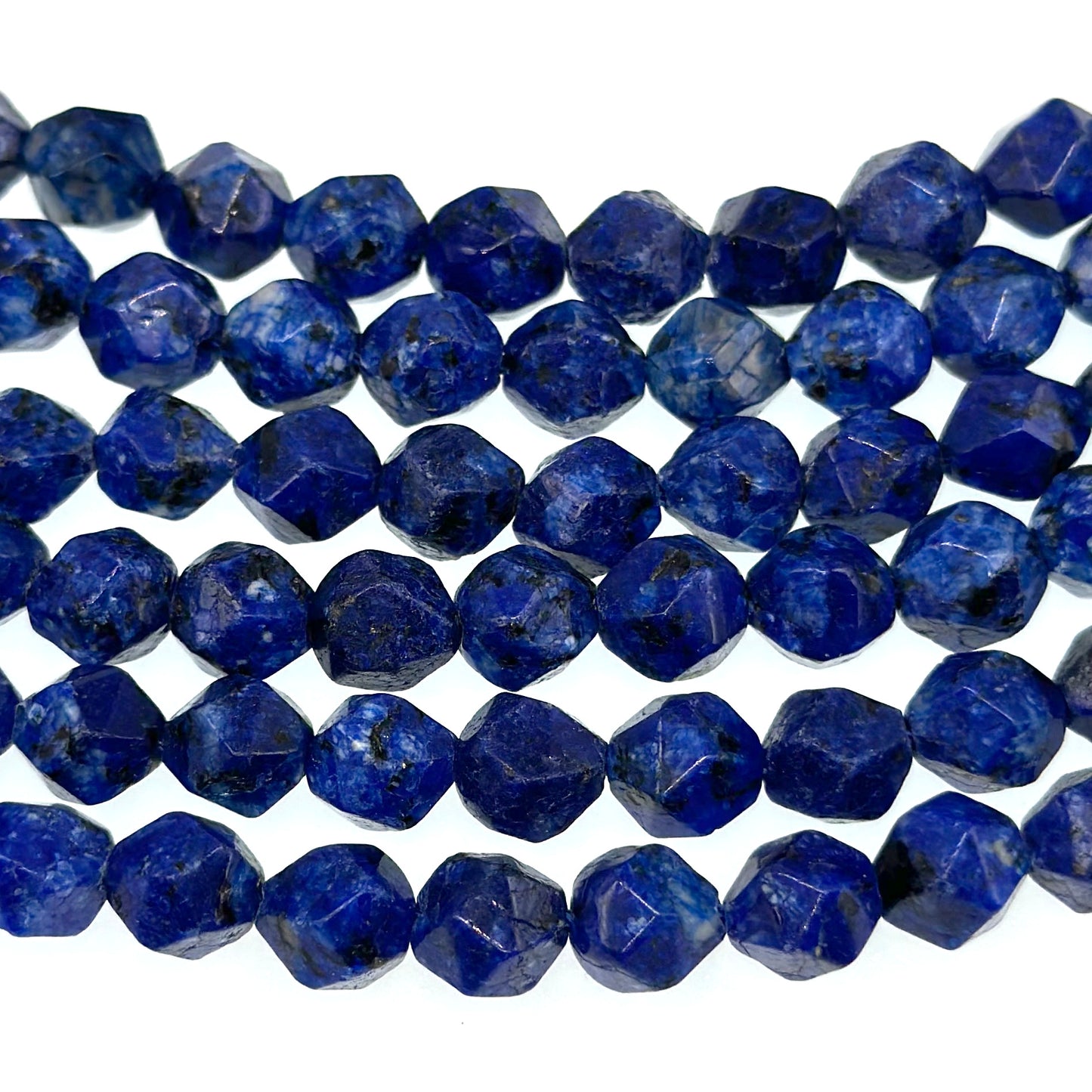 8mm dark blue sesame jasper beads (dyed) - star cut - faceted - 15" strand - approx. 45 beads