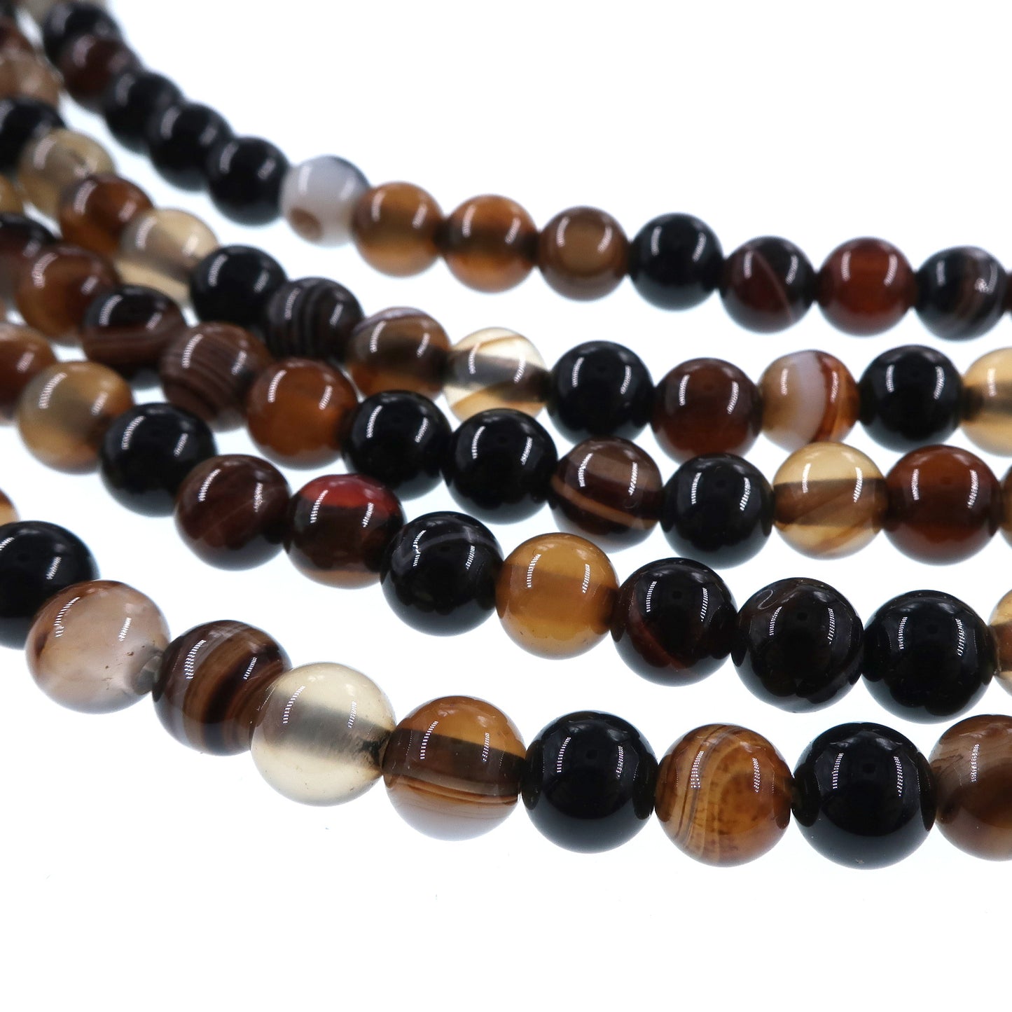 6mm dark brown striped agate beads - round - smooth - 15" strand - approx. 60 beads ST1-1