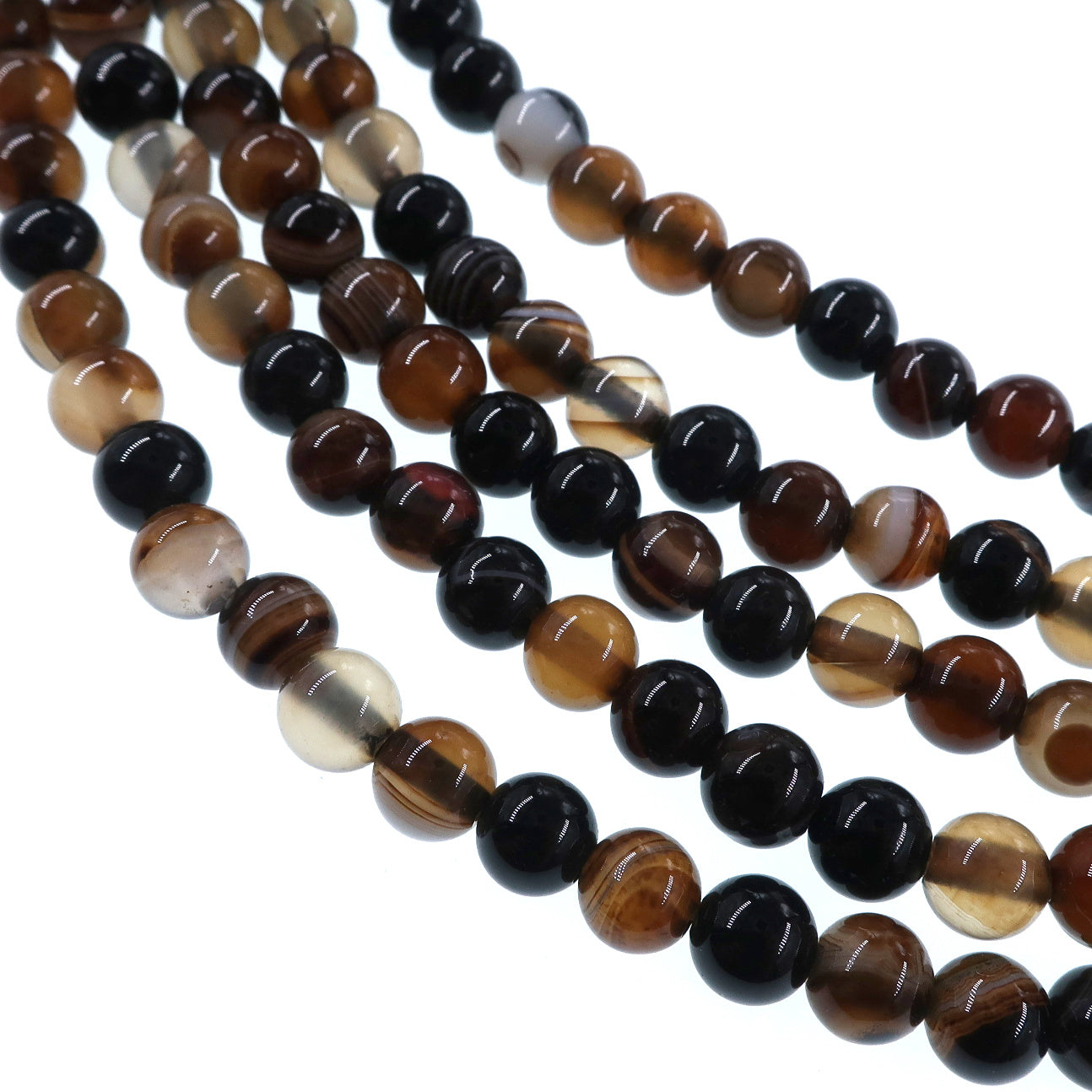 6mm dark brown striped agate beads - round - smooth - 15" strand - approx. 60 beads ST1-1
