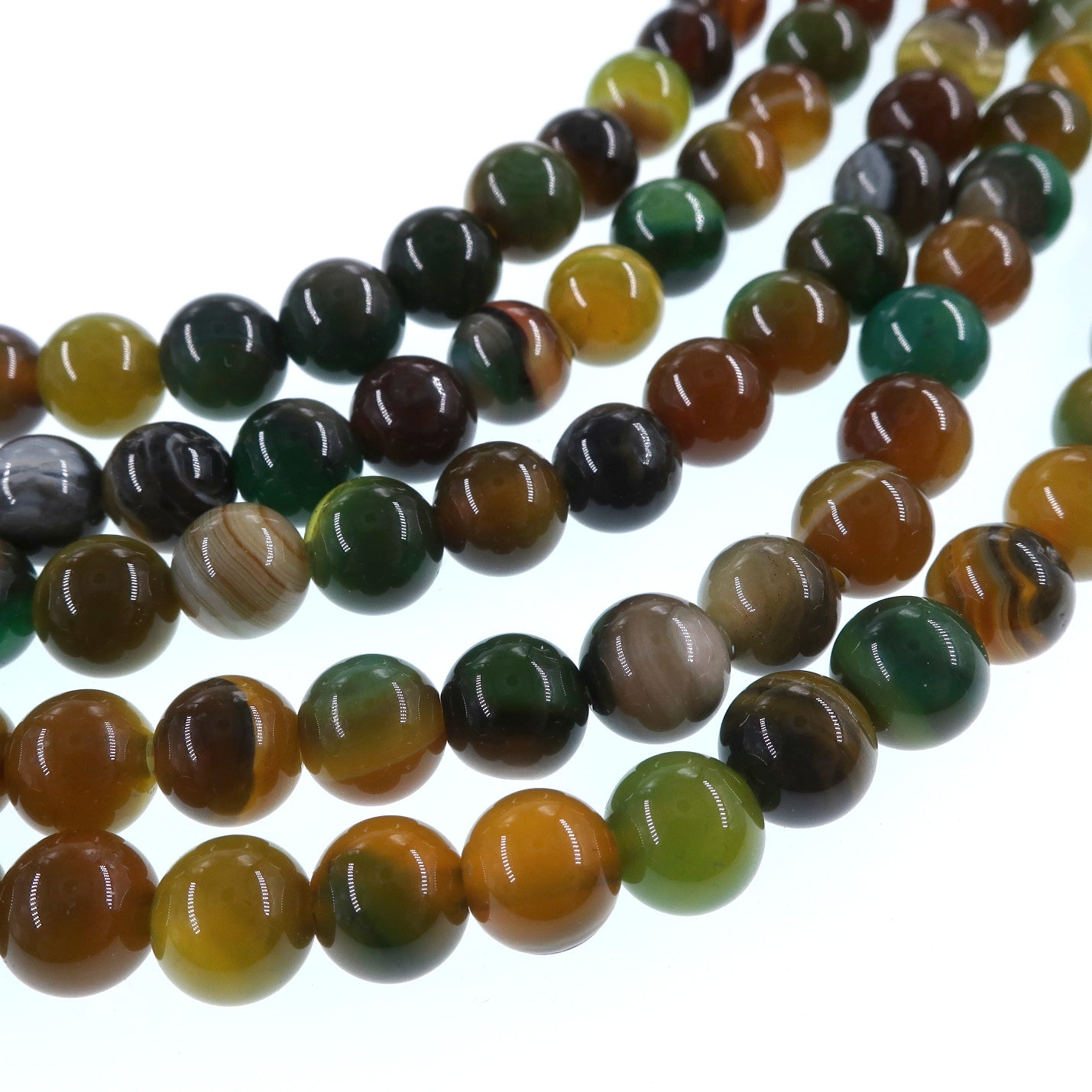 6mm yellow green striped agate beads - round - smooth - 15" strand - approx. 60 beads ST1-6