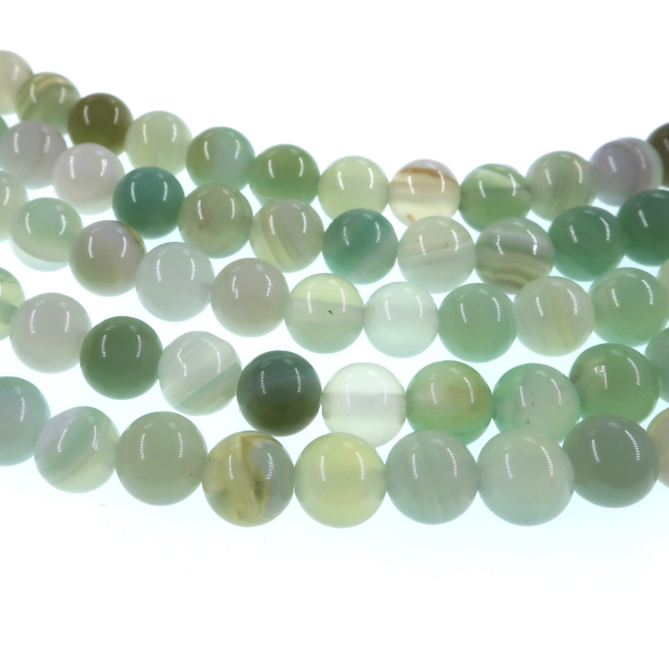 6mm light green striped agate beads - round - smooth - 15" strand - approx. 60 beads ST1-11