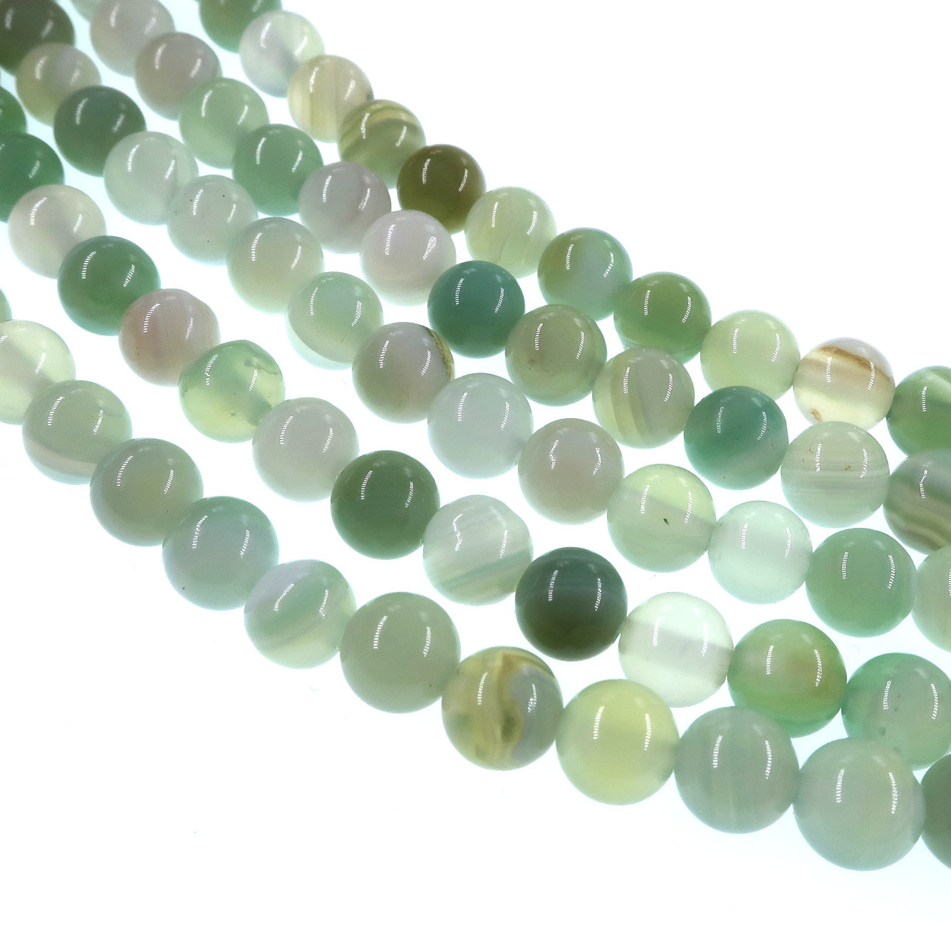6mm light green striped agate beads - round - smooth - 15" strand - approx. 60 beads ST1-11