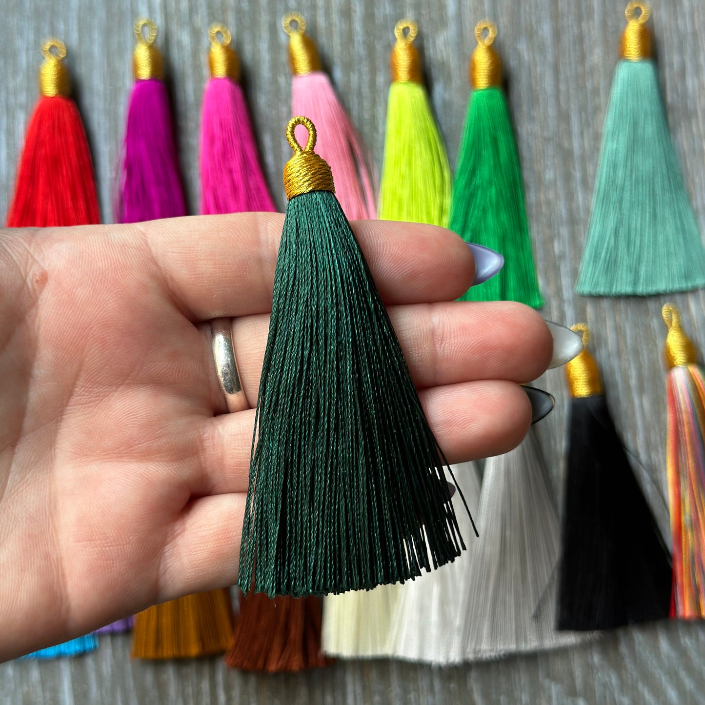 3" teal gold top tassel