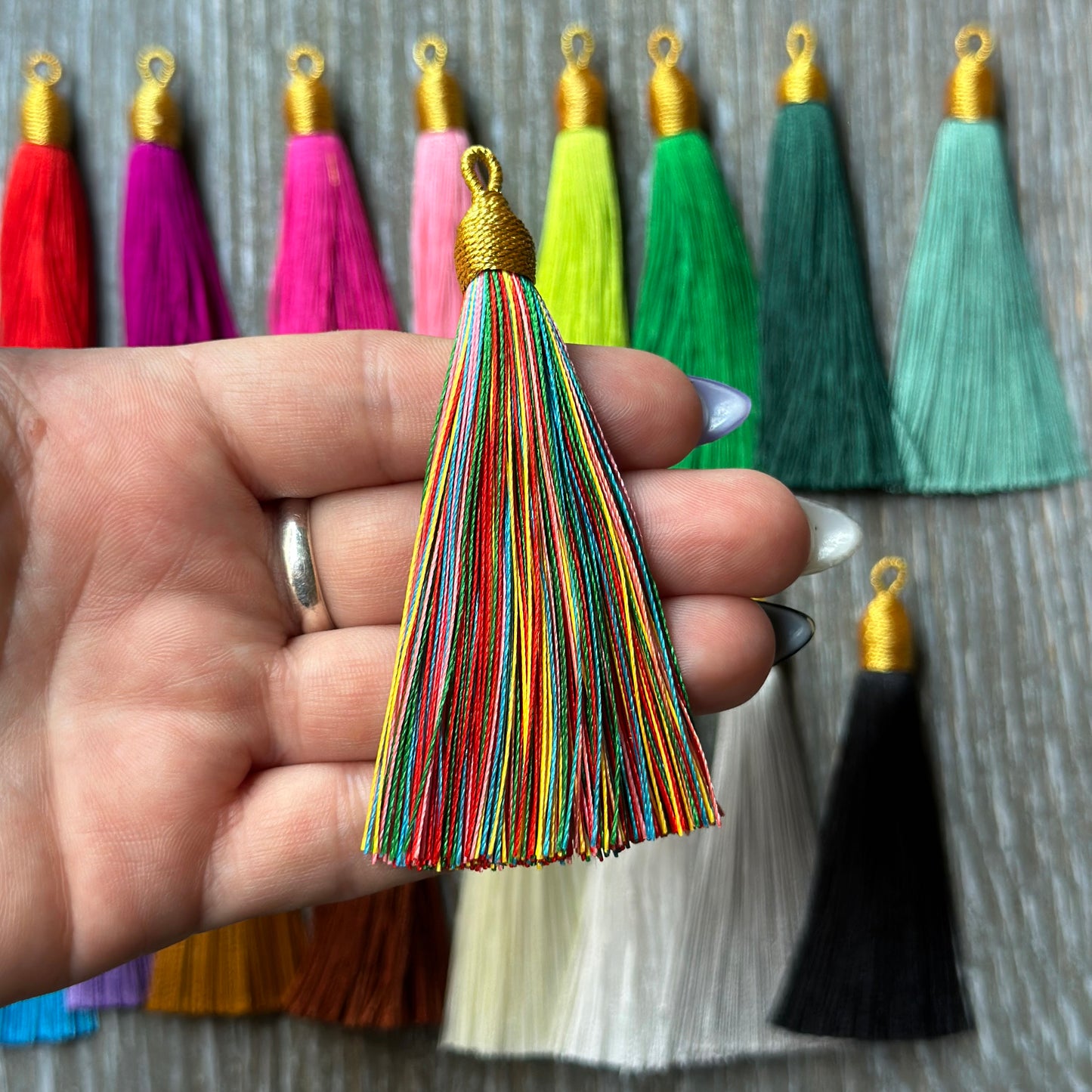 3" rainbow gold top tassel