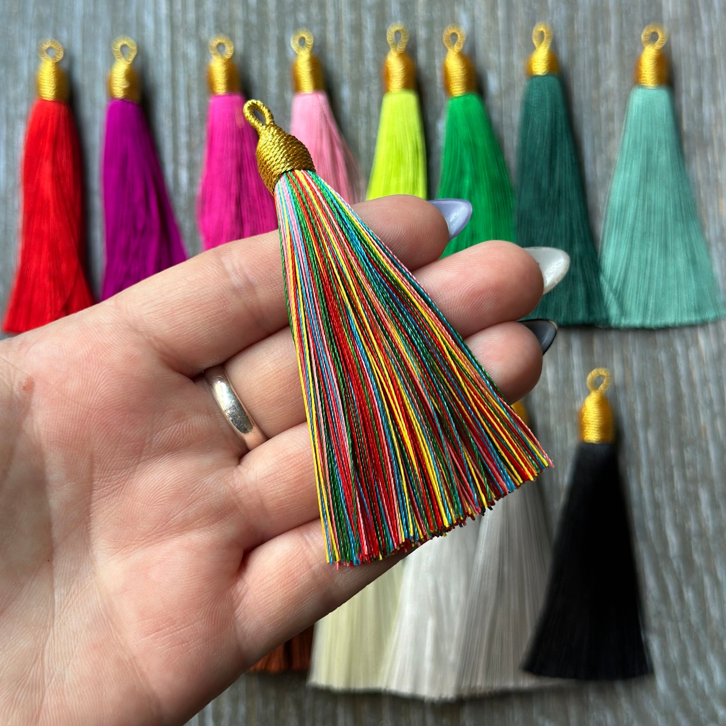 3" rainbow gold top tassel