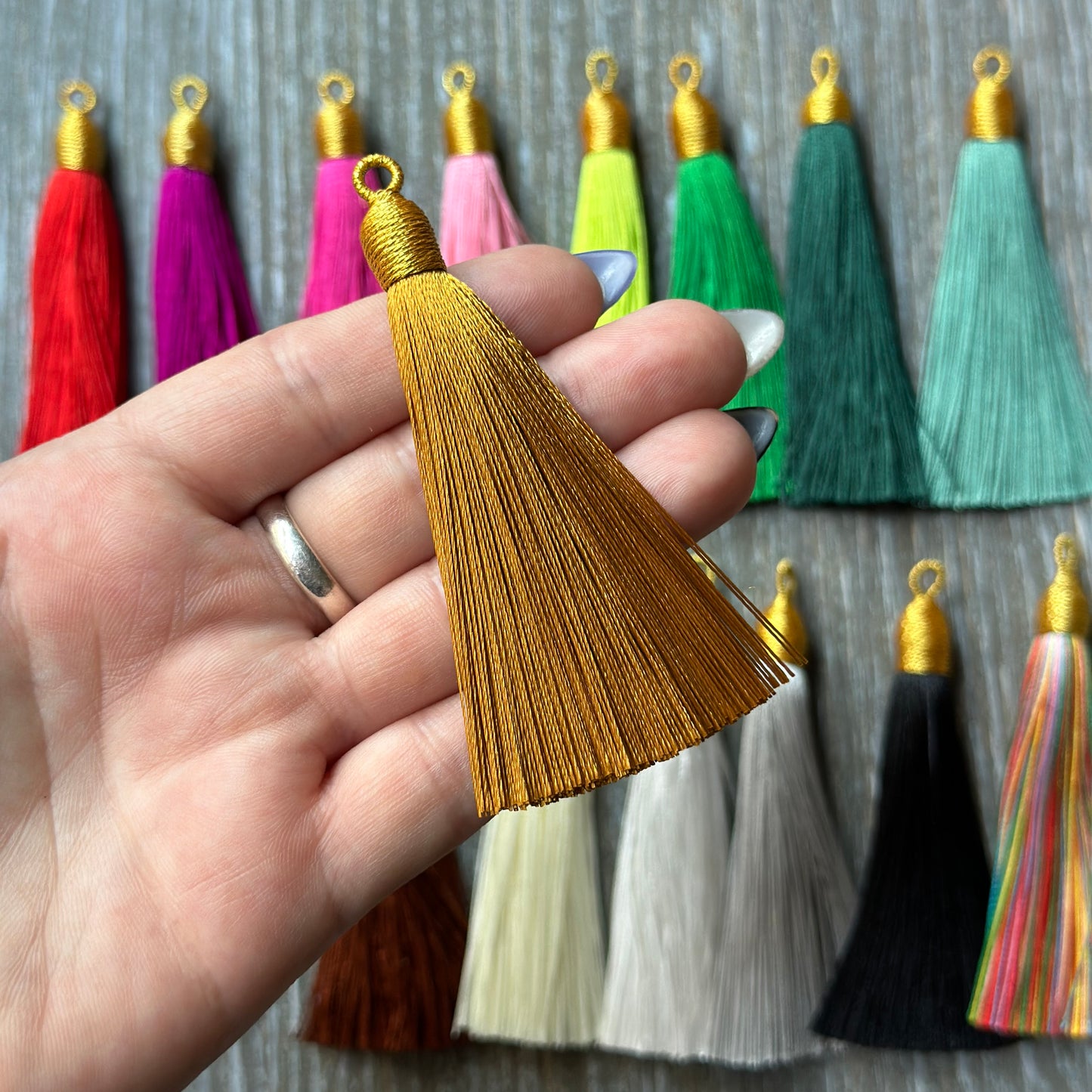 3" dark gold gold top tassel