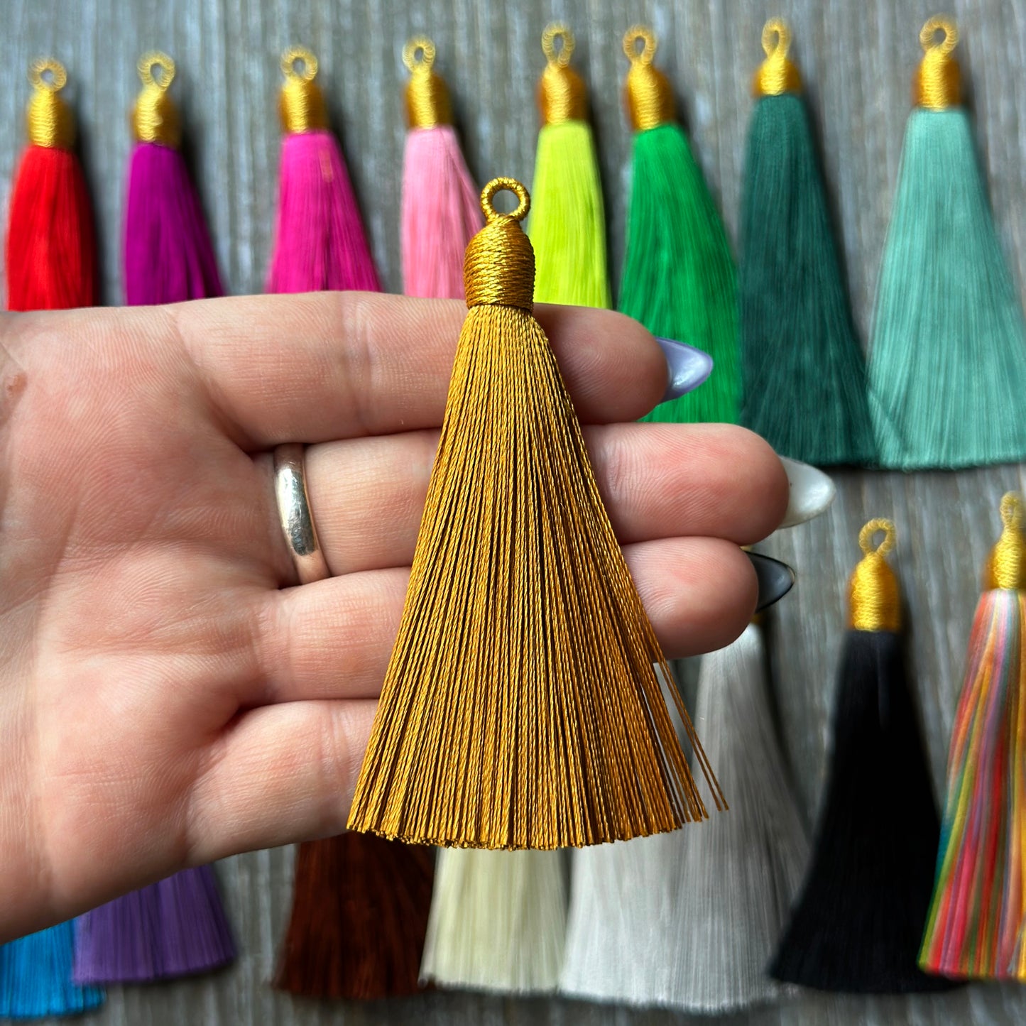 3" dark gold gold top tassel
