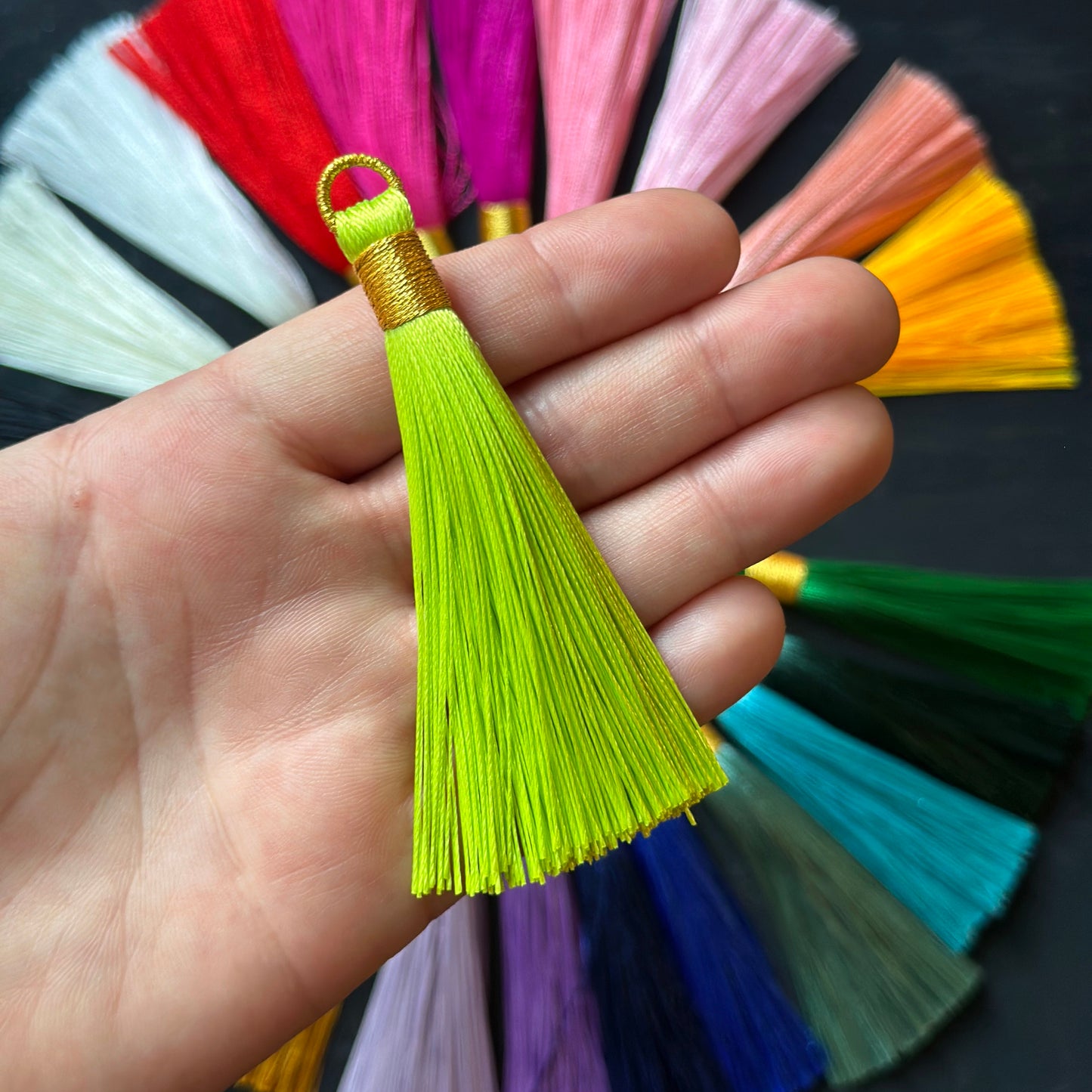 3" neon yellow green gold bind tassel