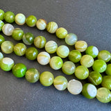 10mm lime green striped agate beads - round - smooth - 15" strand - approx. 35 beads