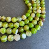 10mm lime green striped agate beads - round - smooth - 15" strand - approx. 35 beads