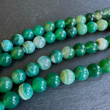 10mm seagreen striped agate beads - round - smooth - 15" strand - approx. 35 beads