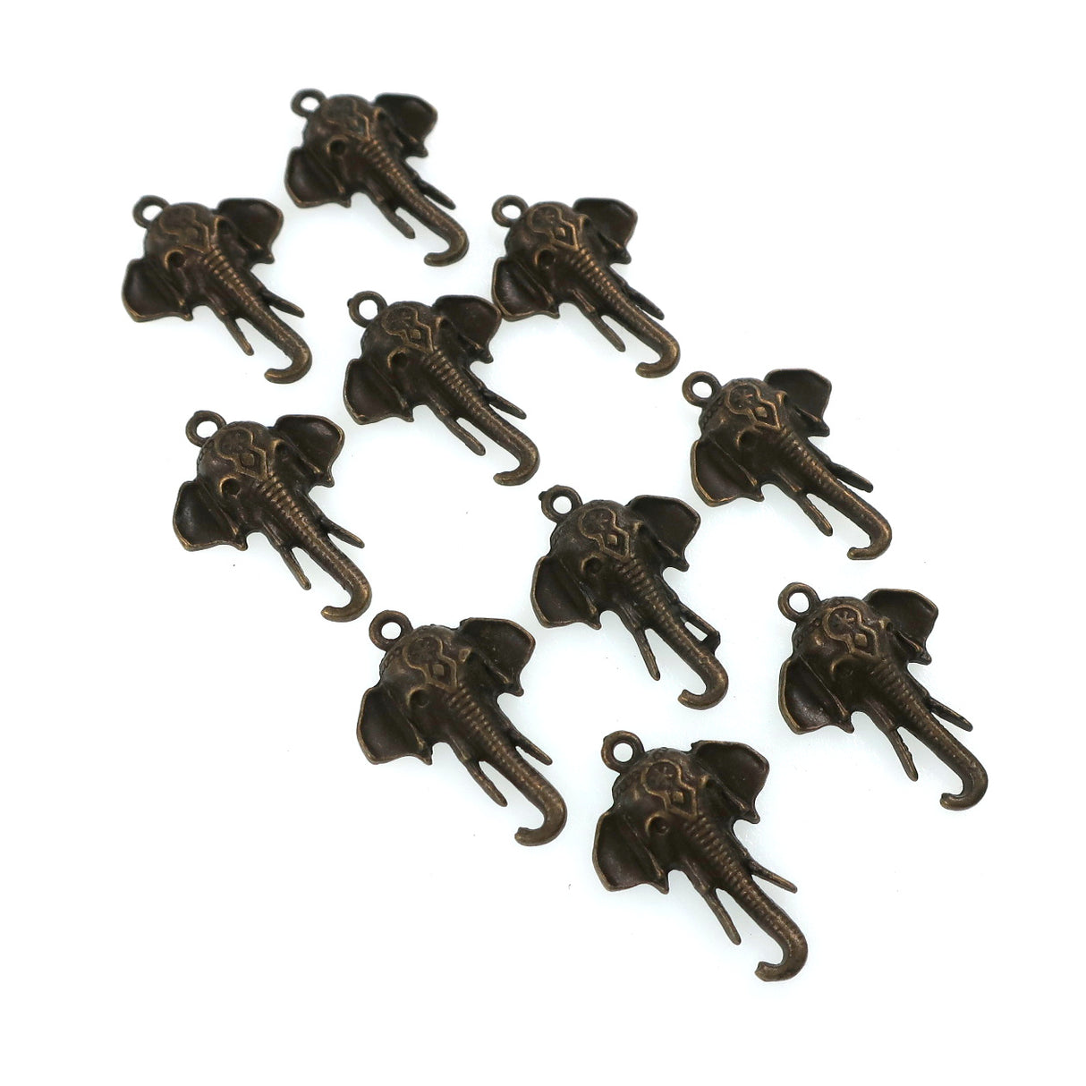 (10 pack) elephant head charms - antique bronze