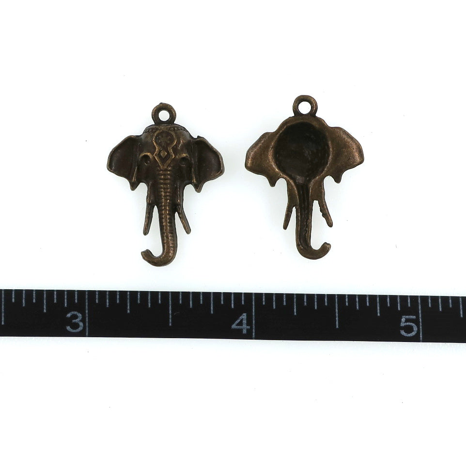 (10 pack) elephant head charms - antique bronze