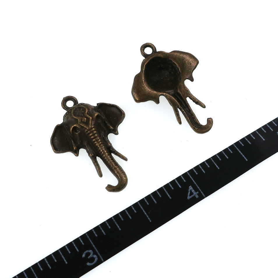 (10 pack) elephant head charms - antique bronze