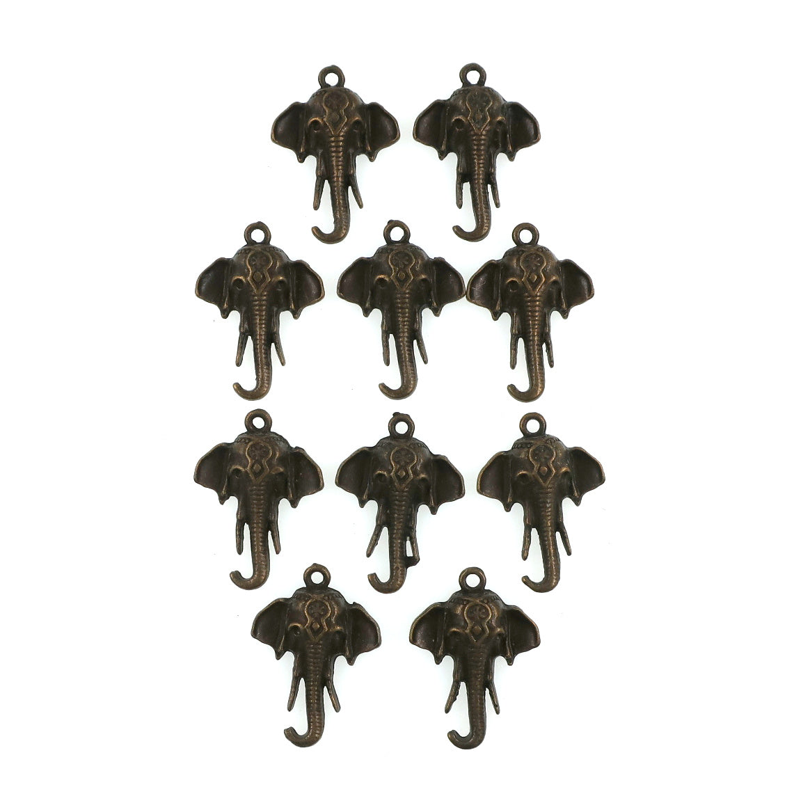 (10 pack) elephant head charms - antique bronze