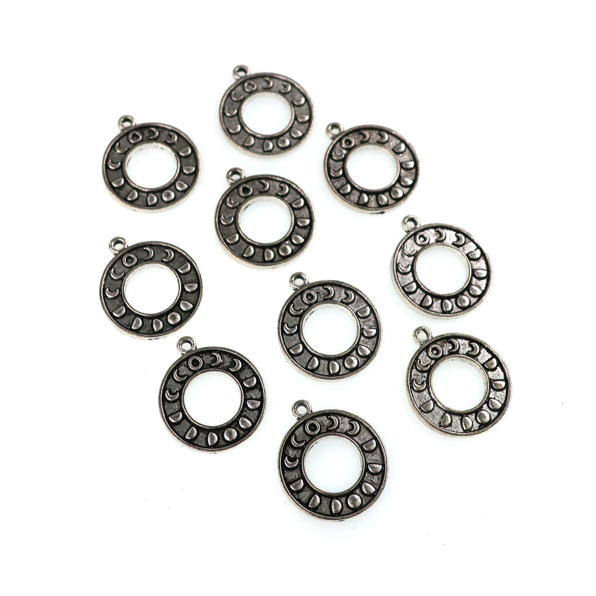 (10 pack) Moon Phase Hollow Circle charms - antique silver