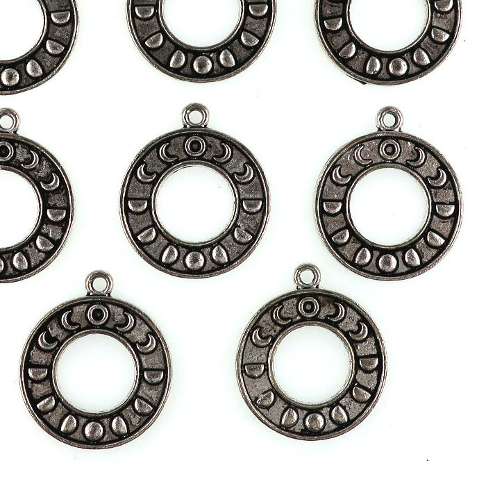 (10 pack) Moon Phase Hollow Circle charms - antique silver