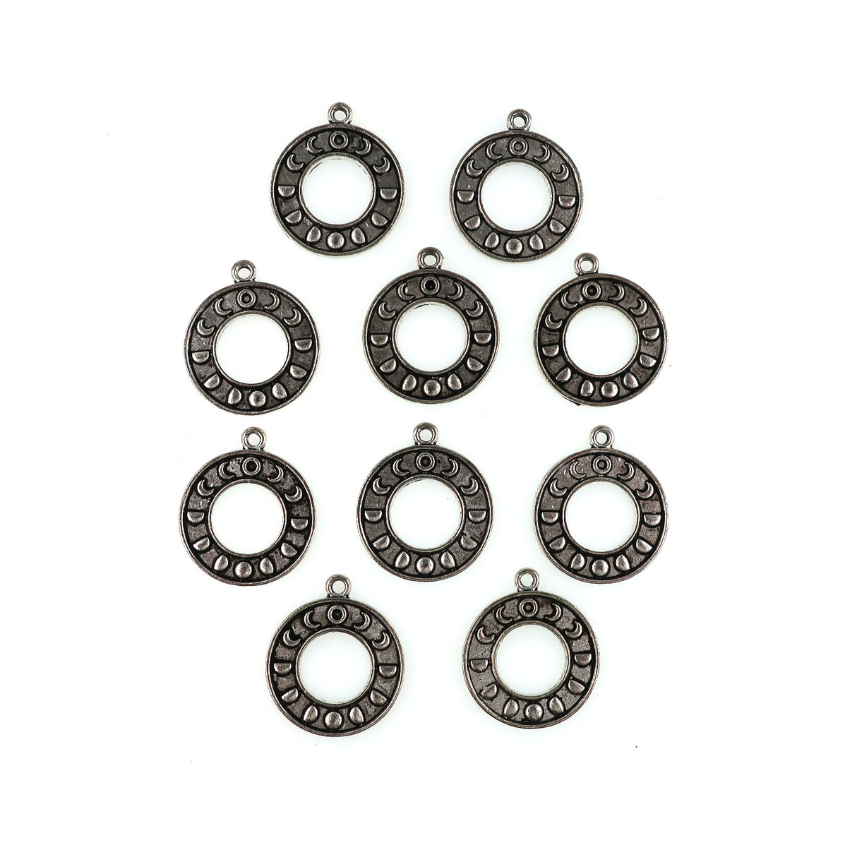 (10 pack) Moon Phase Hollow Circle charms - antique silver