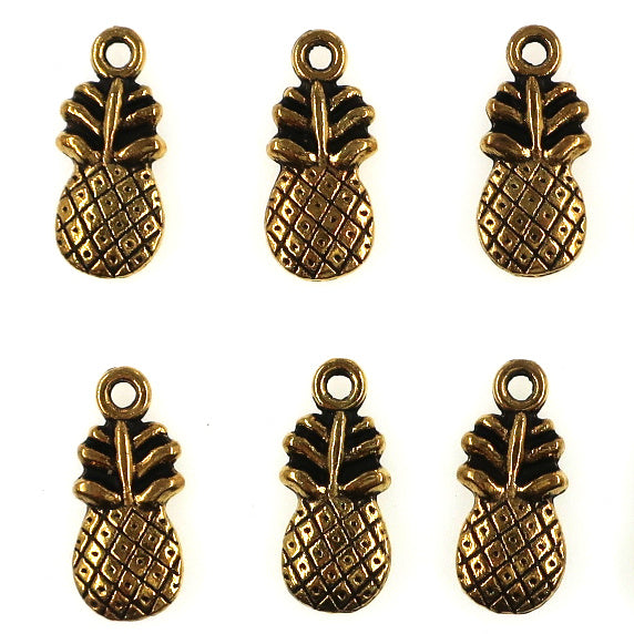 10 pack - Pineapple charms - antique gold color