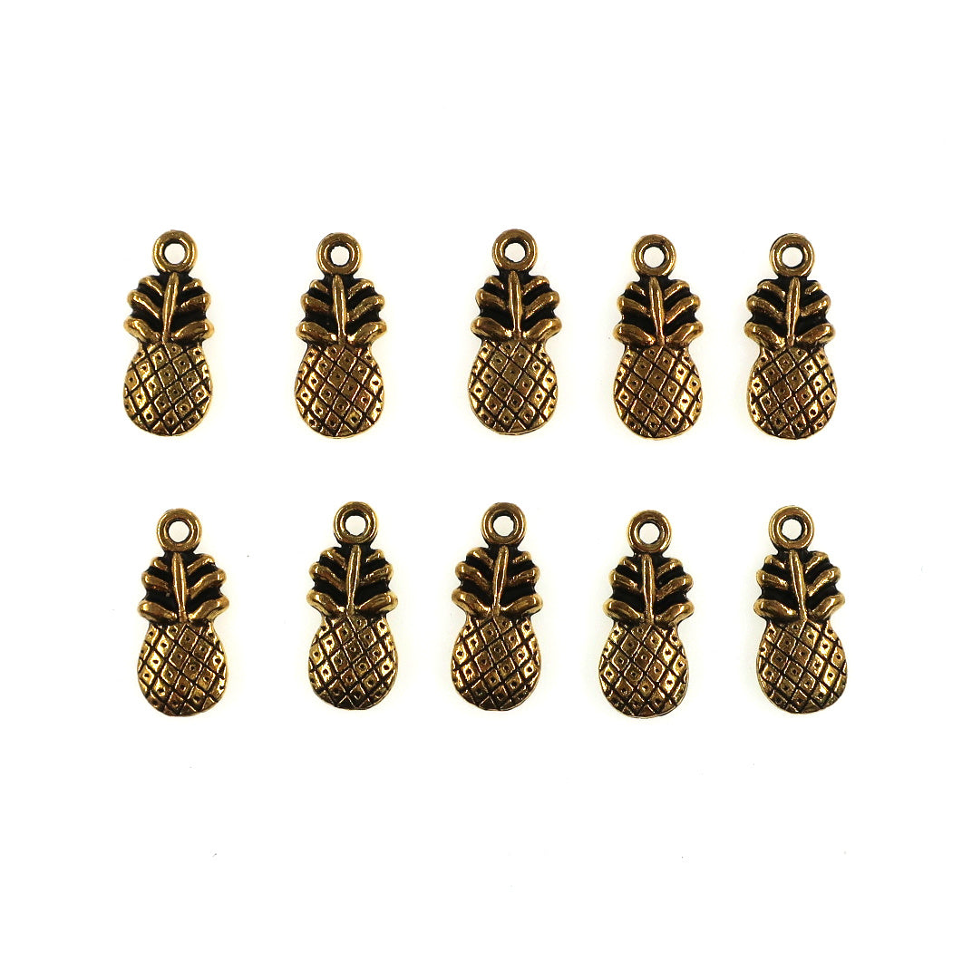 10 pack - Pineapple charms - antique gold color