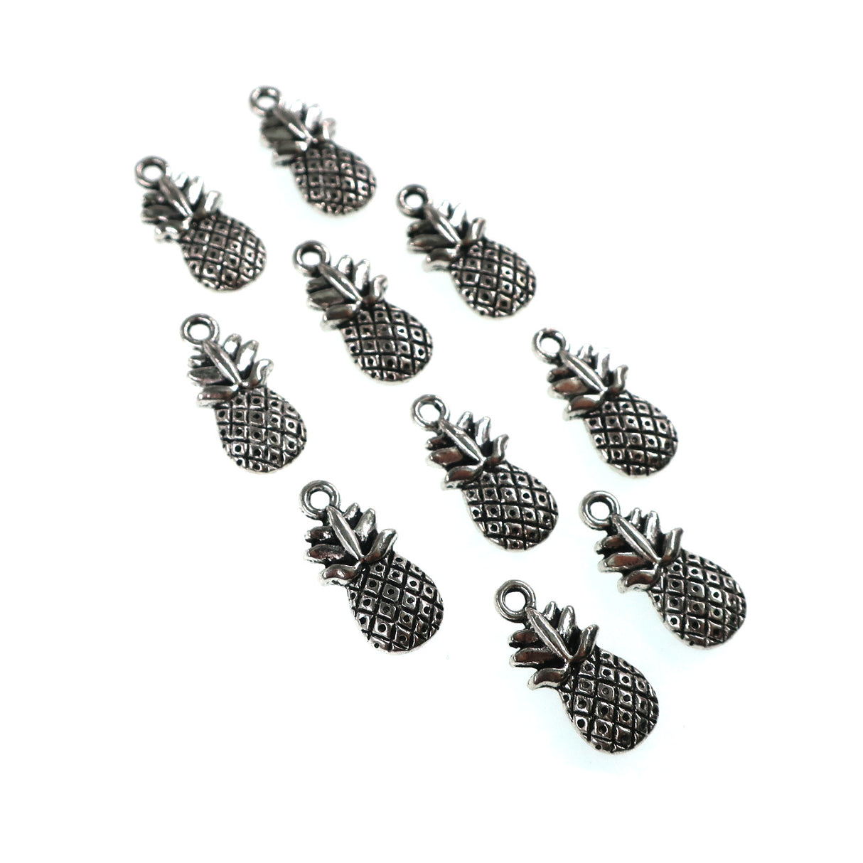 (10 pack) pineapple charms - antique silver color