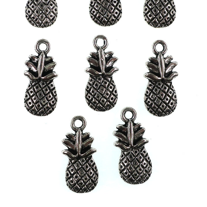 (10 pack) pineapple charms - antique silver color