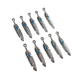 (10 pack) Feather w/ blue enamel charms - antique silver color