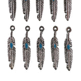 (10 pack) Feather w/ blue enamel charms - antique silver color