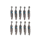 (10 pack) Feather w/ blue enamel charms - antique silver color