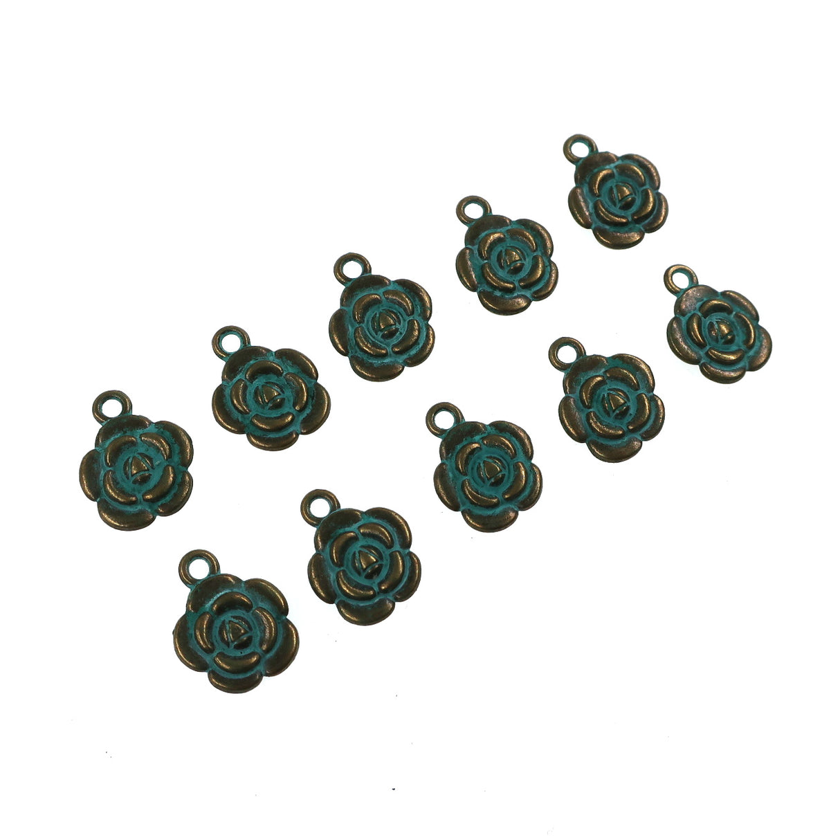 10 pack - Flower charms - bronzed patina (double-sided)