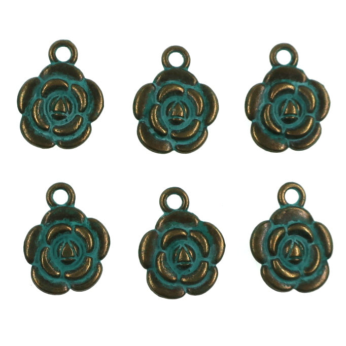 10 pack - Flower charms - bronzed patina (double-sided)