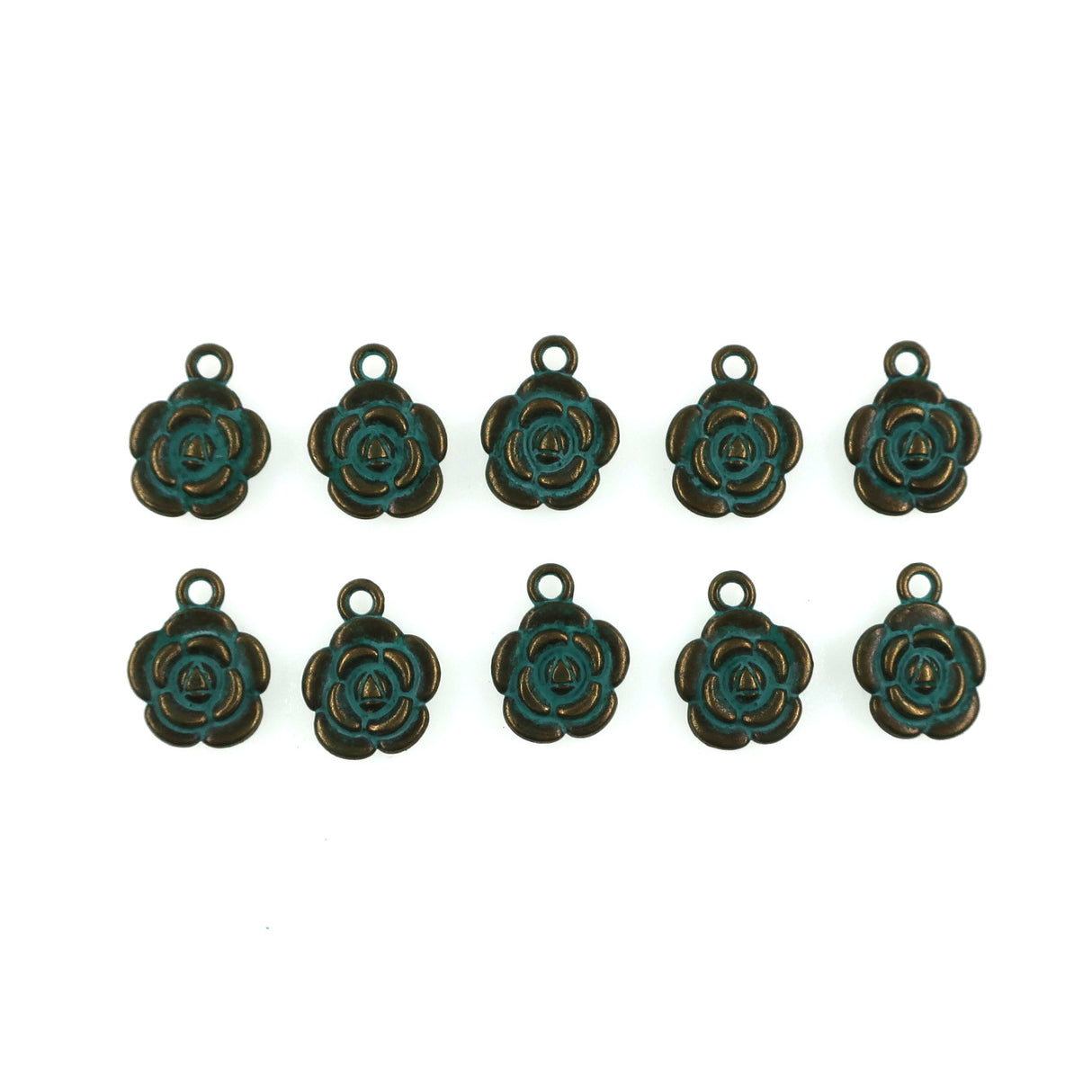 10 pack - Flower charms - bronzed patina (double-sided)