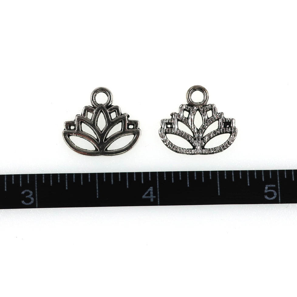 (10 pack) Lotus Flower charms - antique silver