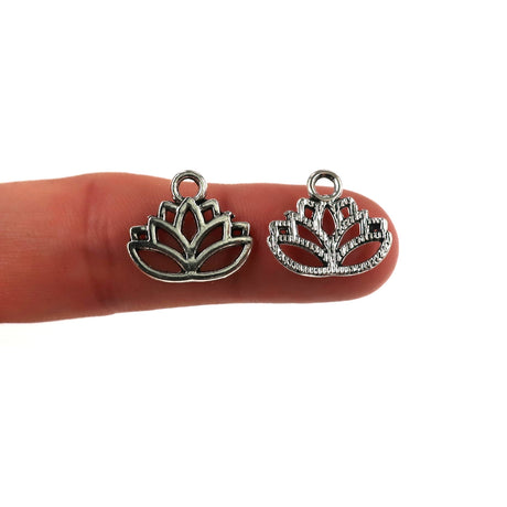 (10 pack) Lotus Flower charms - antique silver