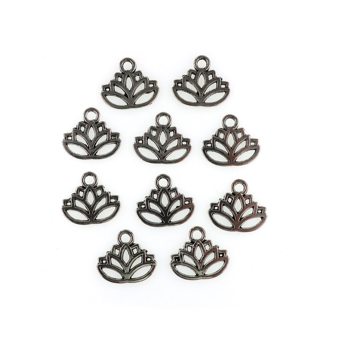 (10 pack) Lotus Flower charms - antique silver