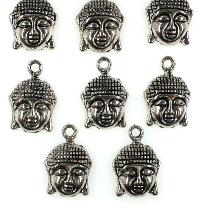 (10 pack) buddha head charms - antique silver