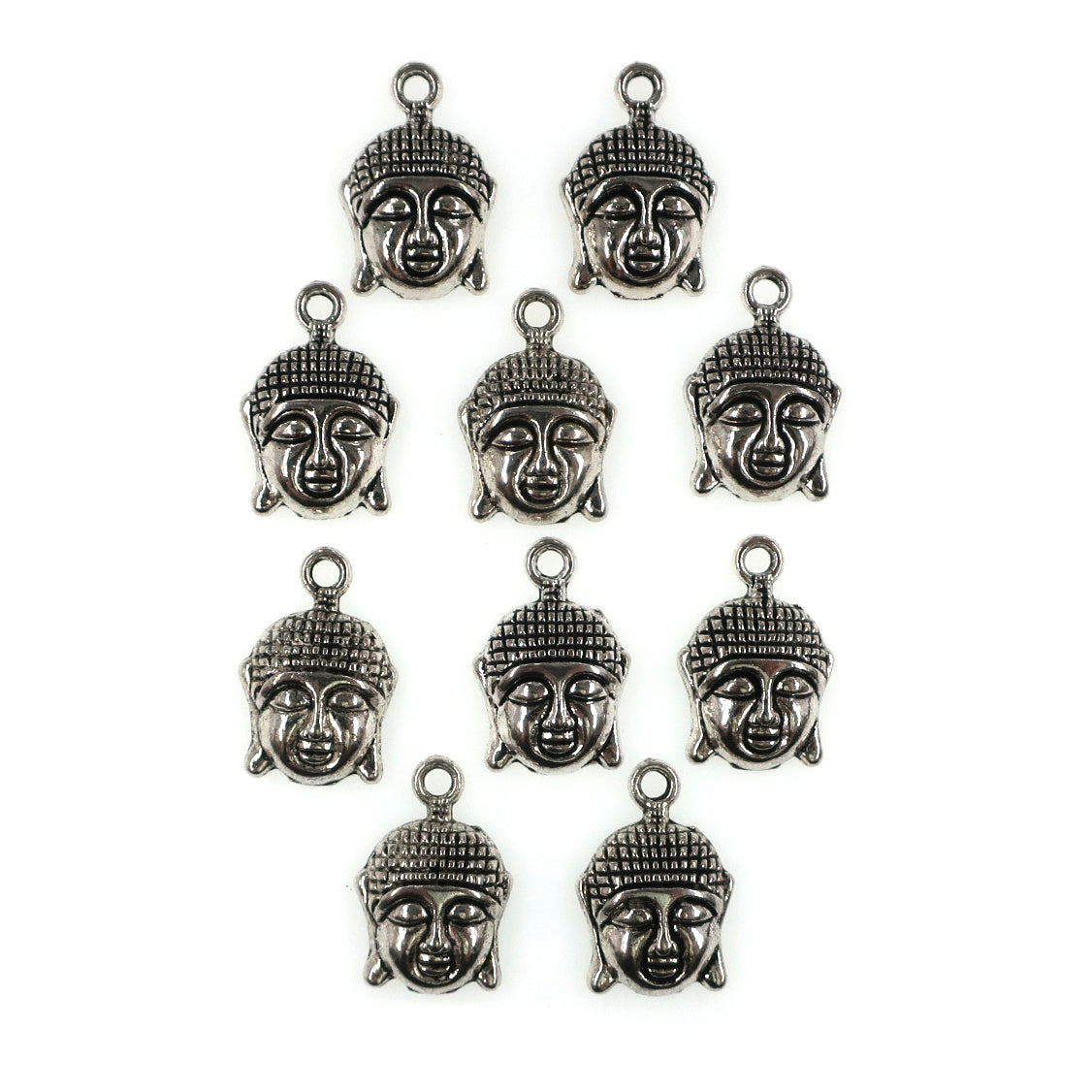 (10 pack) buddha head charms - antique silver